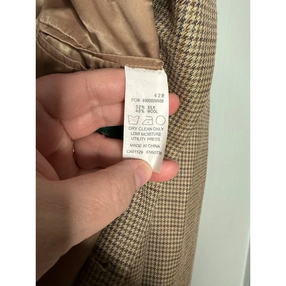 Lauren Ralph Lauren houndstooth silk wool‎  blazer jacket light brown tan